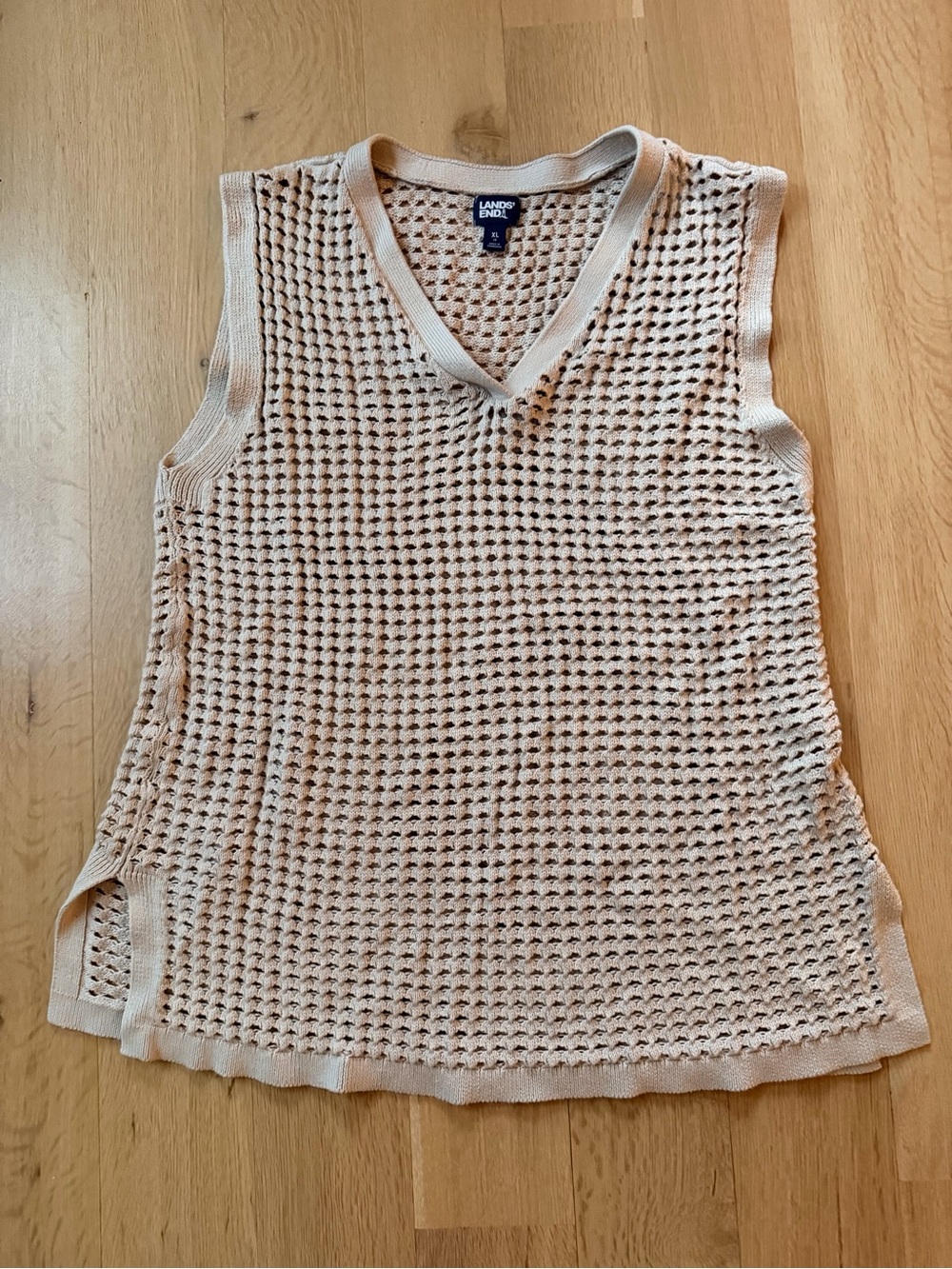Lands' End Open-Knit V-Neck Sleeveless Tank in Light Beige